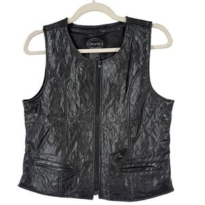 Selene Sport Quilted Faux Leather Vest Moto Chic Zip-Up Black Layer, S